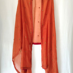 Rust Hand Embroidered Festive Gota Patti Dupatta