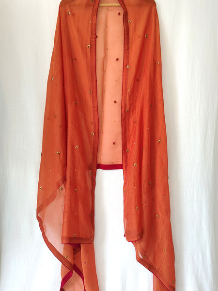 Rust Hand Embroidered Festive Gota Patti Dupatta