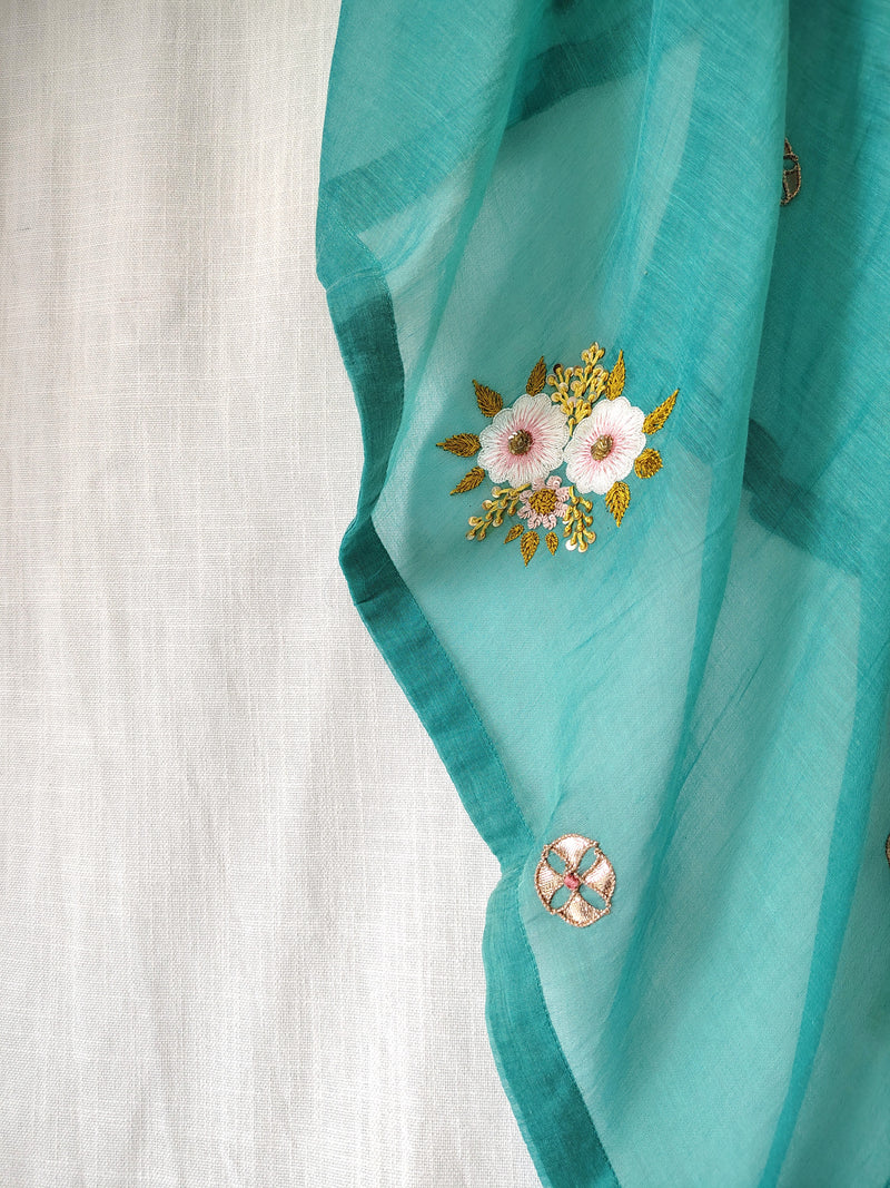 Festive Floral Hand Embroidered Gota Patti Dupatta