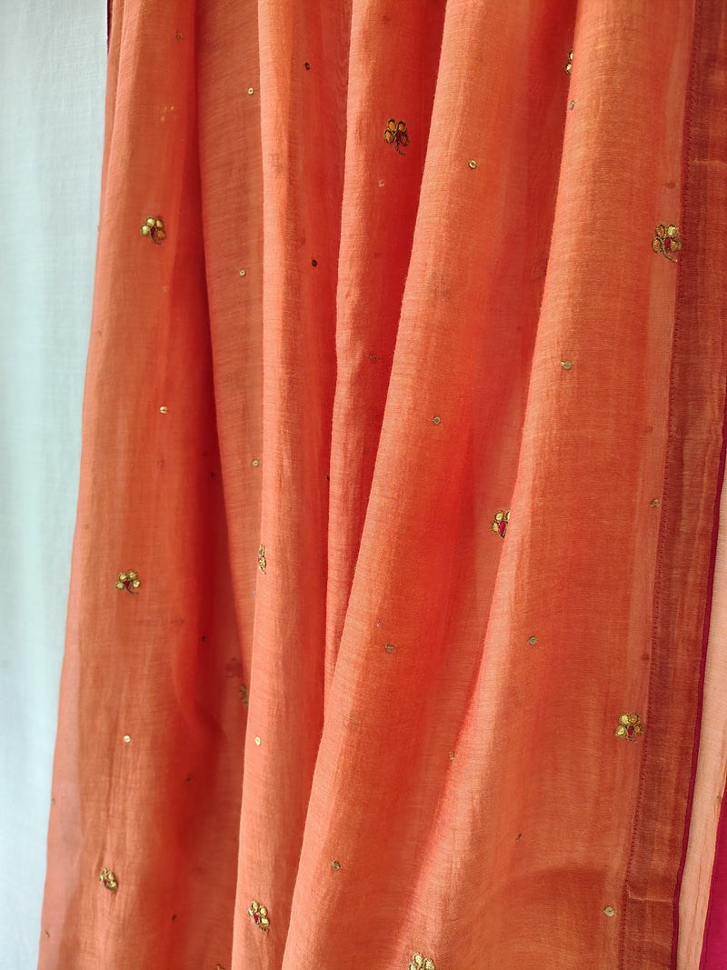Rust Hand Embroidered Festive Gota Patti Dupatta