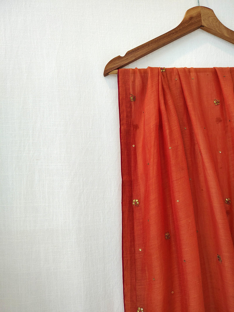 Rust Hand Embroidered Festive Gota Patti Dupatta
