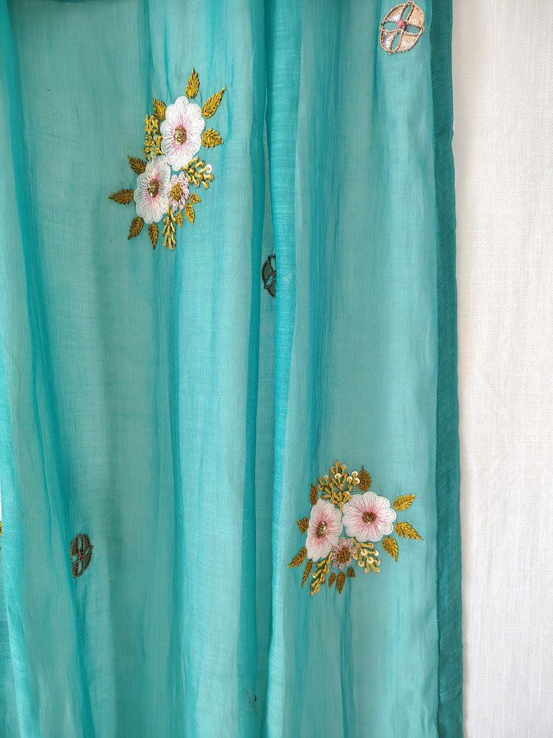 Festive Floral Hand Embroidered Gota Patti Dupatta