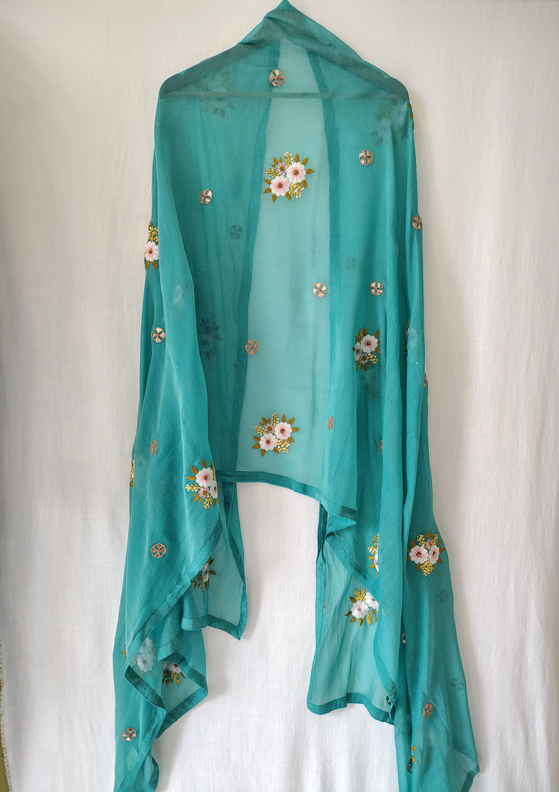 Festive Floral Hand Embroidered Gota Patti Dupatta