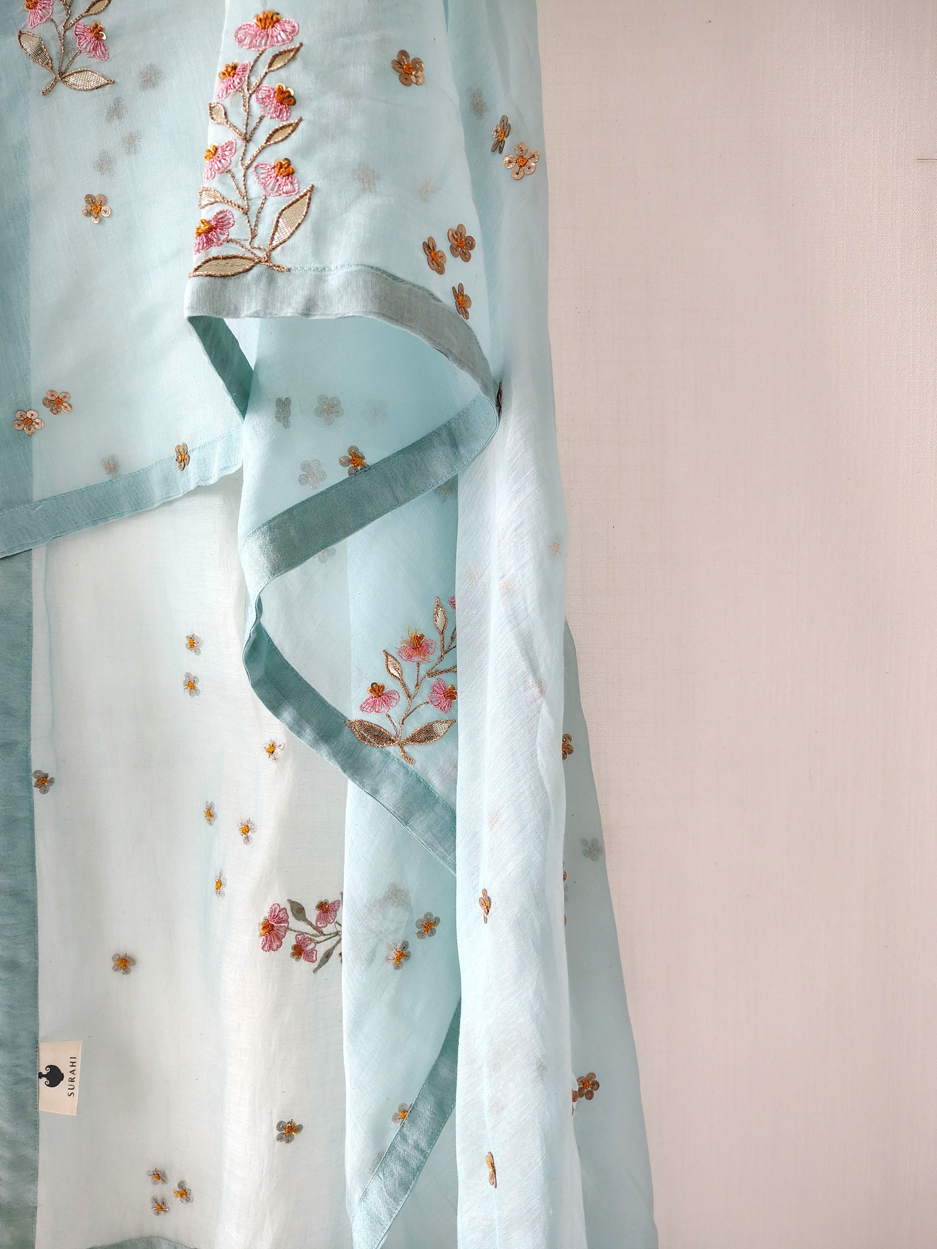 Turquoise Hand Embroidered Gota Patti Festive Dupatta