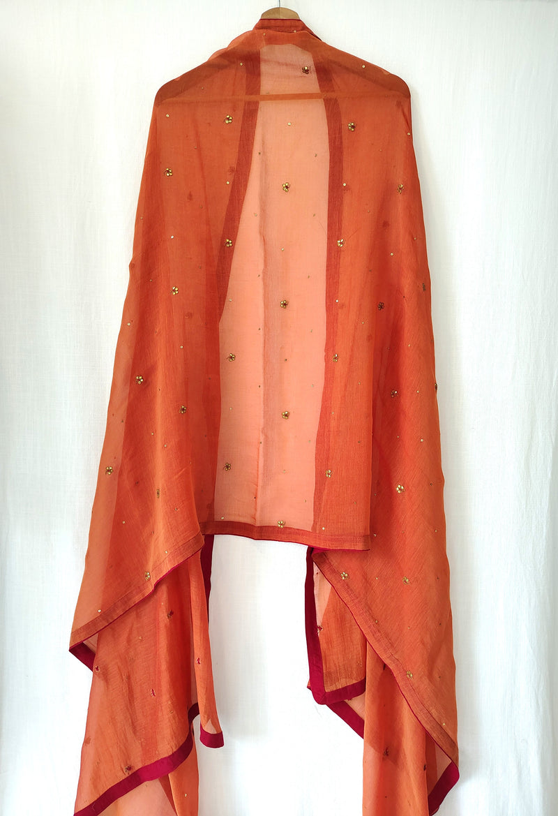Rust Hand Embroidered Festive Gota Patti Dupatta