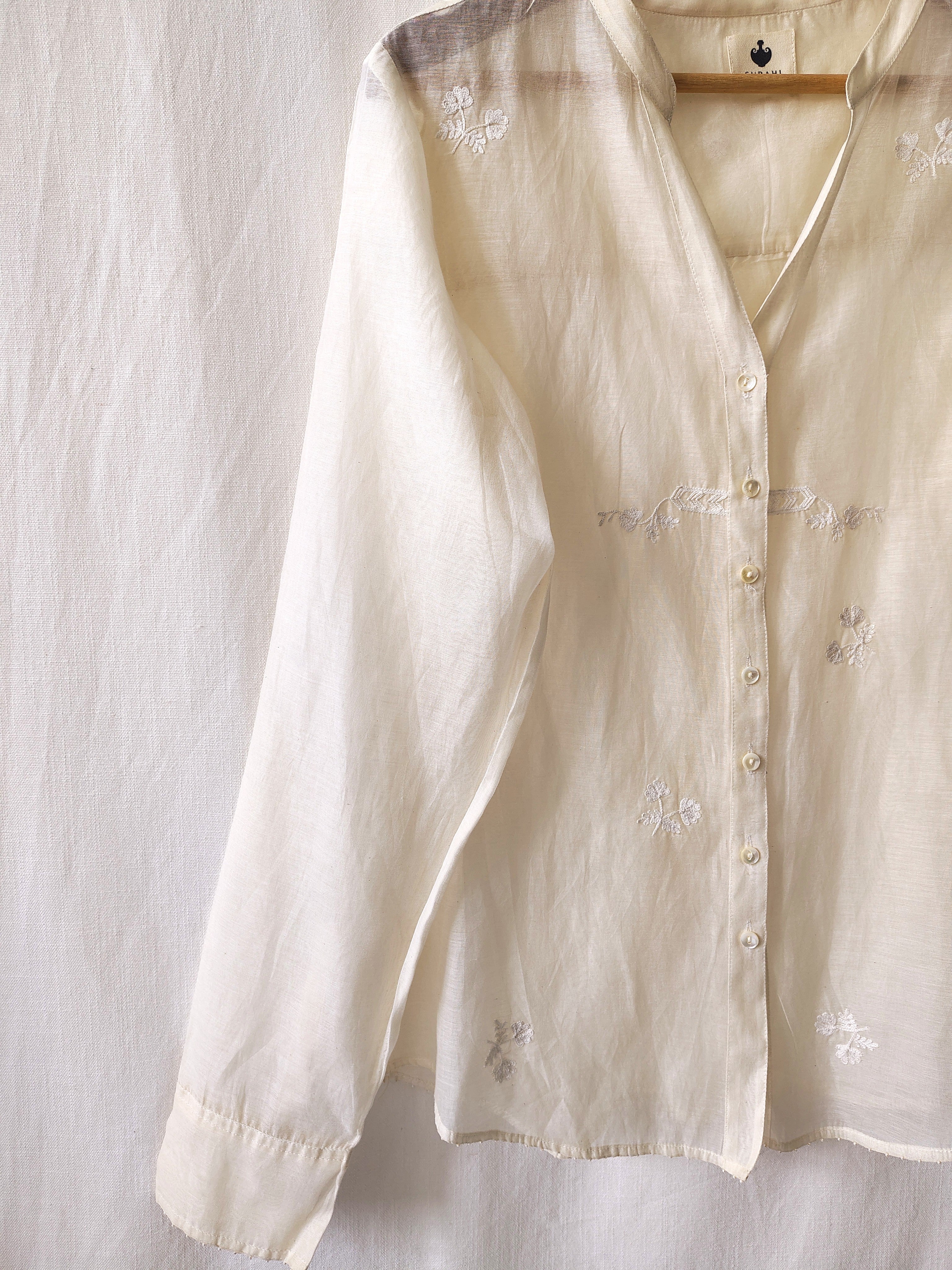 Hand Embroidered Sheer Chanderi Shirt