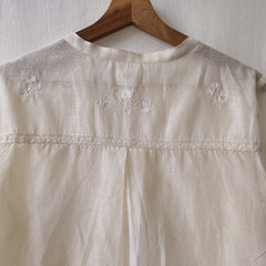 Natural White Hand Embroidered Floral Sheer Shirt