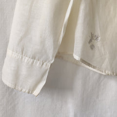 Natural White Hand Embroidered Floral Sheer Shirt