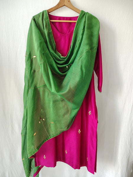 Rani Pink Gota Patti Hand Embroidered Kurta Set with Dupatta