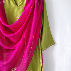 Parrot Green Hand Embroidered Gota Patti Kurta Set with Dupatta