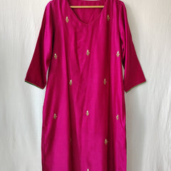 Rani Pink Gota Patti Hand Embroidered Kurta Set with Dupatta