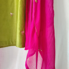 Parrot Green Hand Embroidered Gota Patti Kurta Set with Dupatta