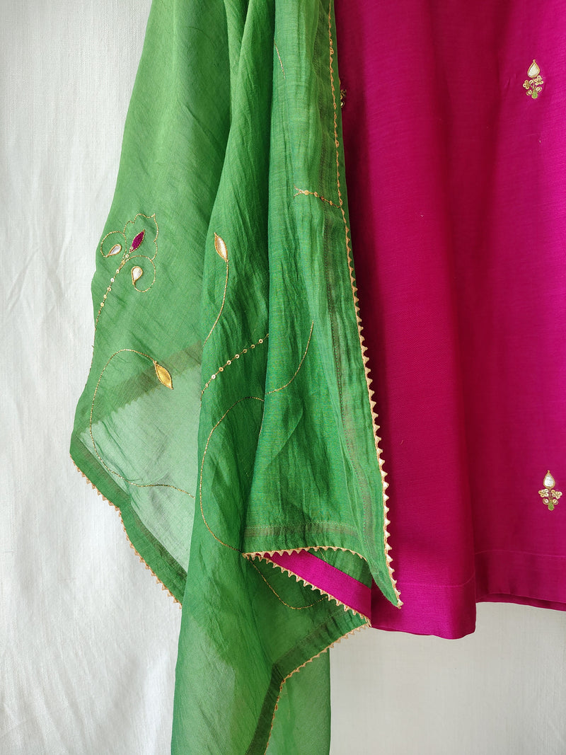 Rani Pink Gota Patti Hand Embroidered Kurta Set with Dupatta