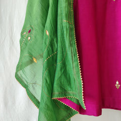 Rani Pink Gota Patti Hand Embroidered Kurta Set with Dupatta