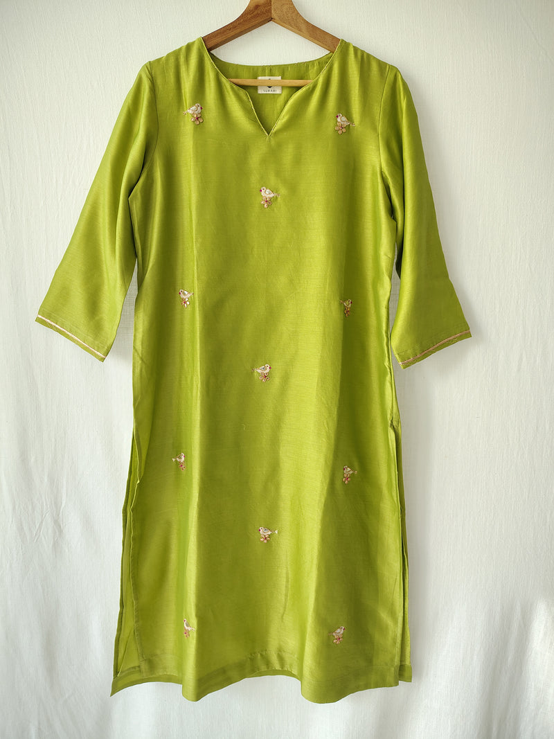Parrot Green Hand Embroidered Gota Patti Kurta Set with Dupatta