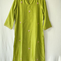Parrot Green Hand Embroidered Gota Patti Kurta Set with Dupatta