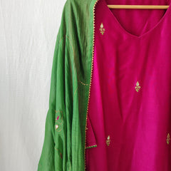 Rani Pink Gota Patti Hand Embroidered Kurta Set with Dupatta