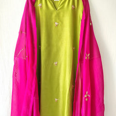 Parrot Green Hand Embroidered Gota Patti Kurta Set with Dupatta