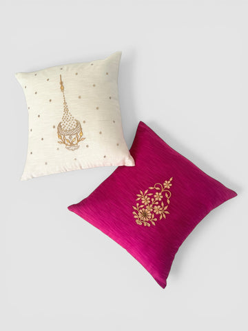 Fuschia Gotapatti Buta Cushion Cover