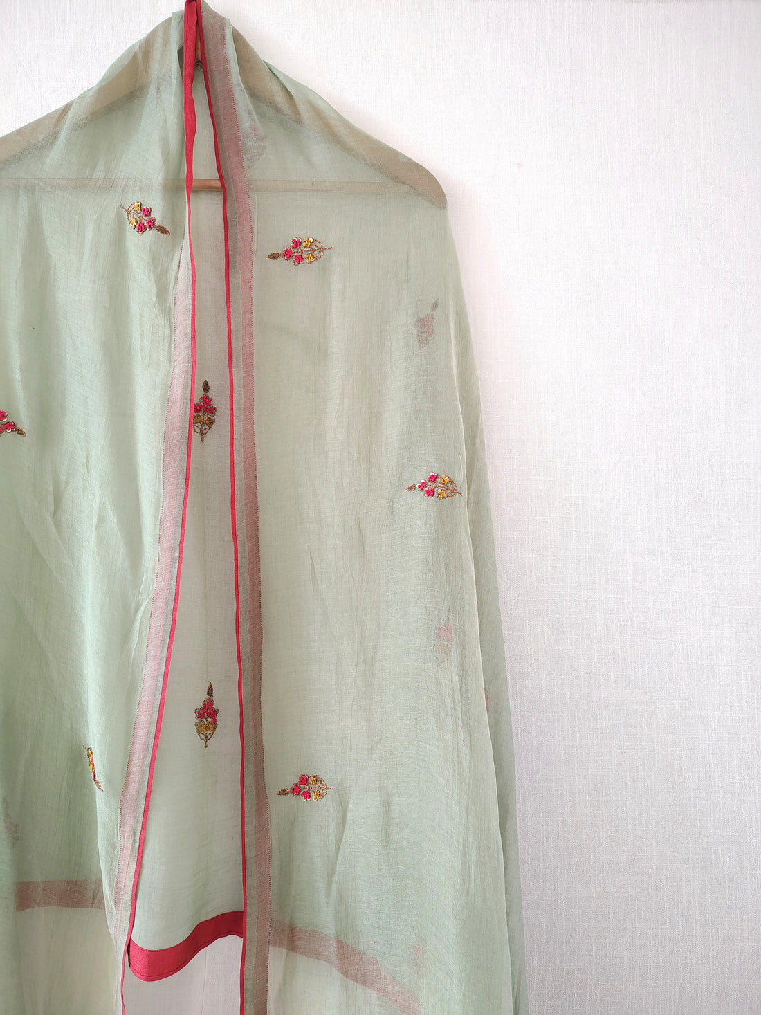 Hand Embroidered Festive Cotton Silk Chanderi Dupatta