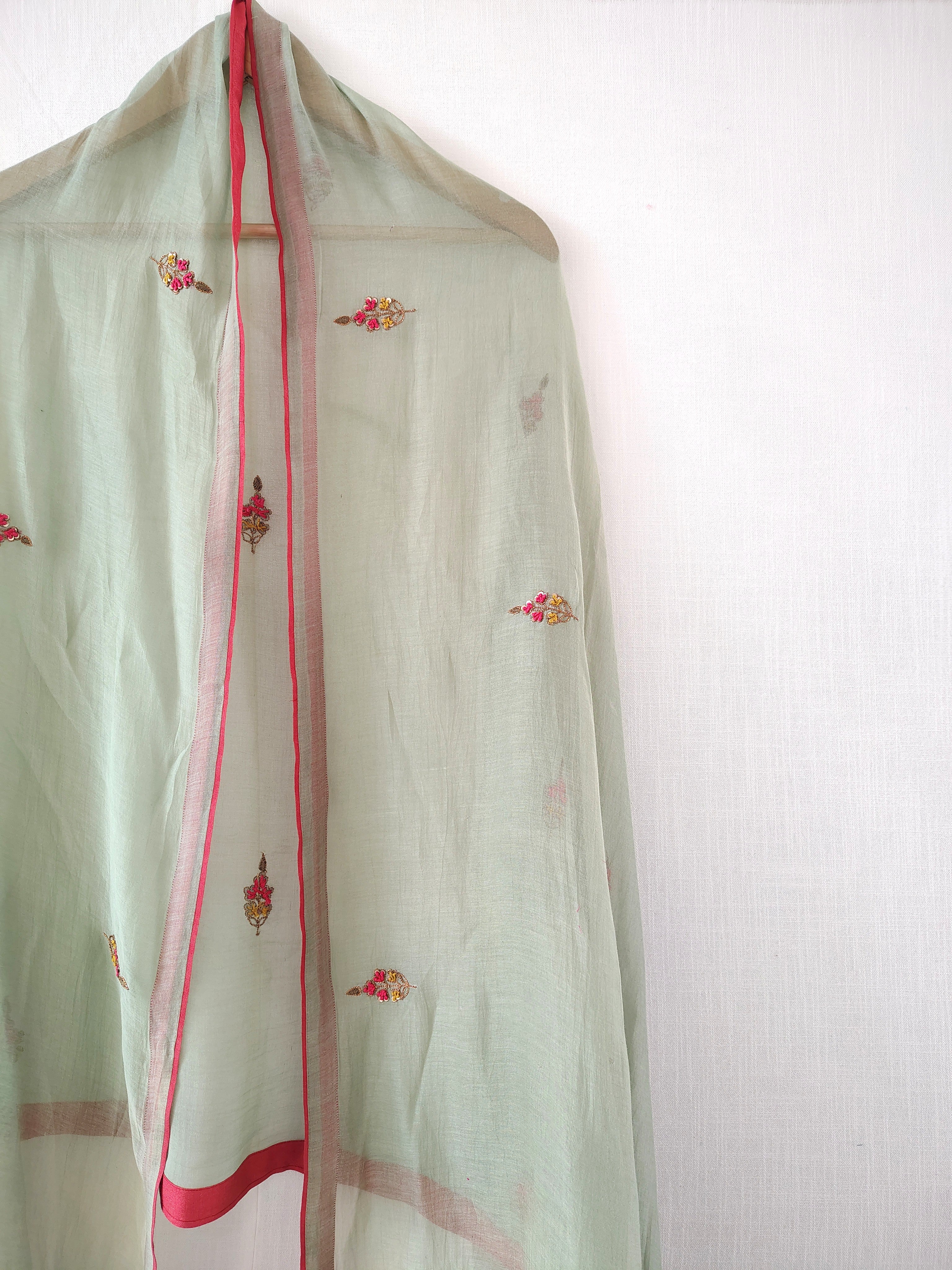 Hand Embroidered Festive Cotton Silk Chanderi Dupatta