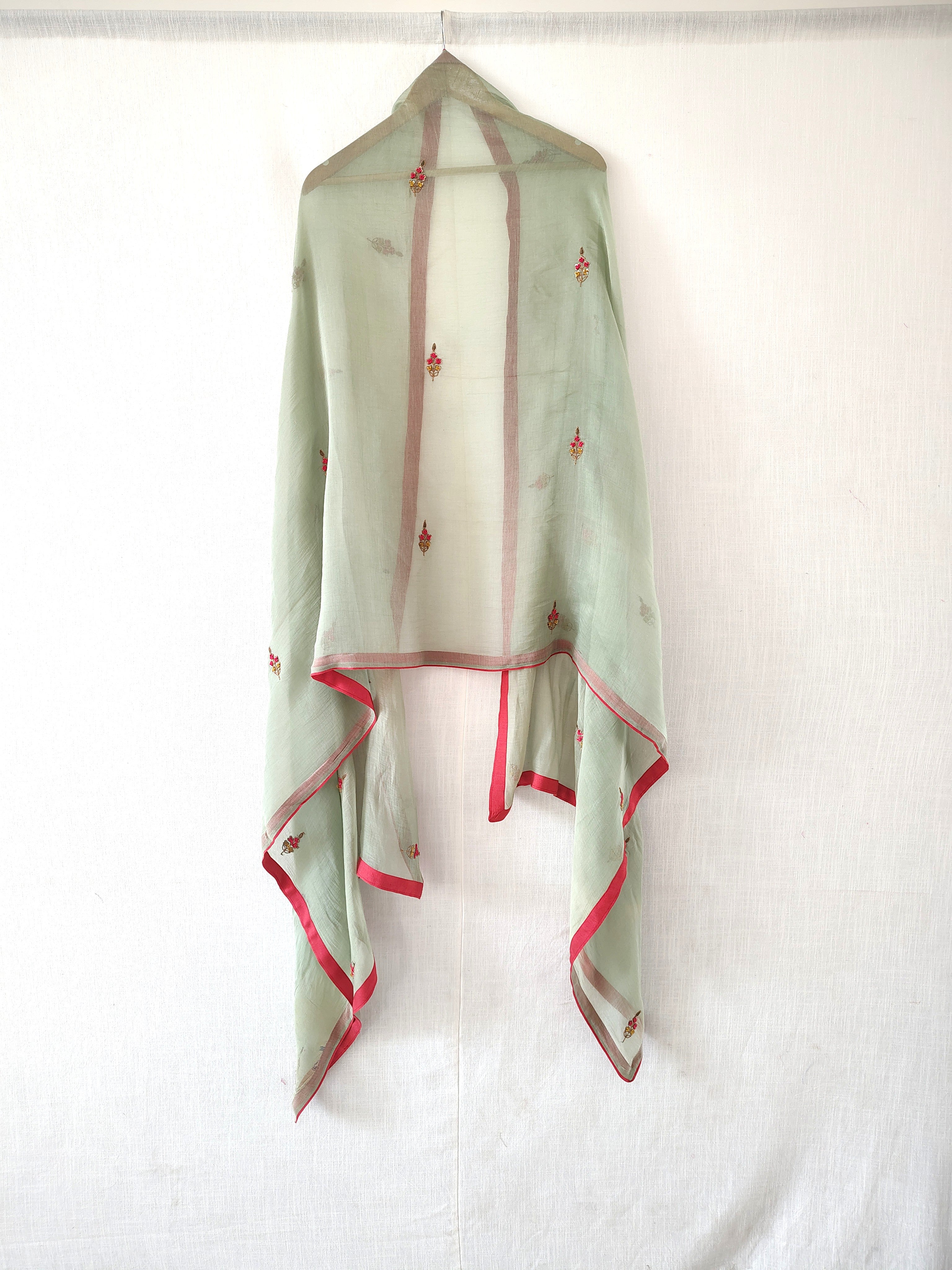 Hand Embroidered Festive Cotton Silk Chanderi Dupatta