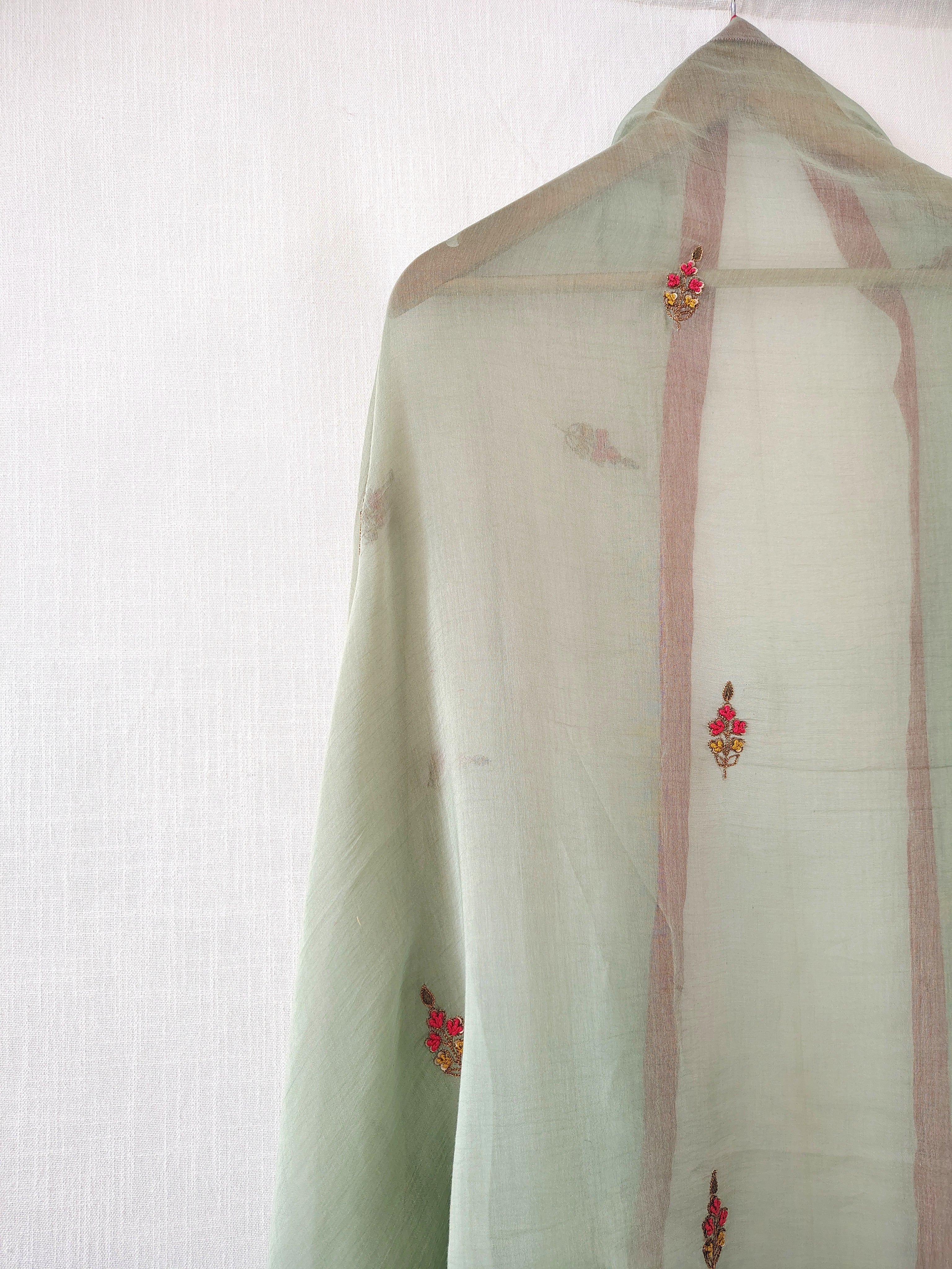 Hand Embroidered Festive Cotton Silk Chanderi Dupatta