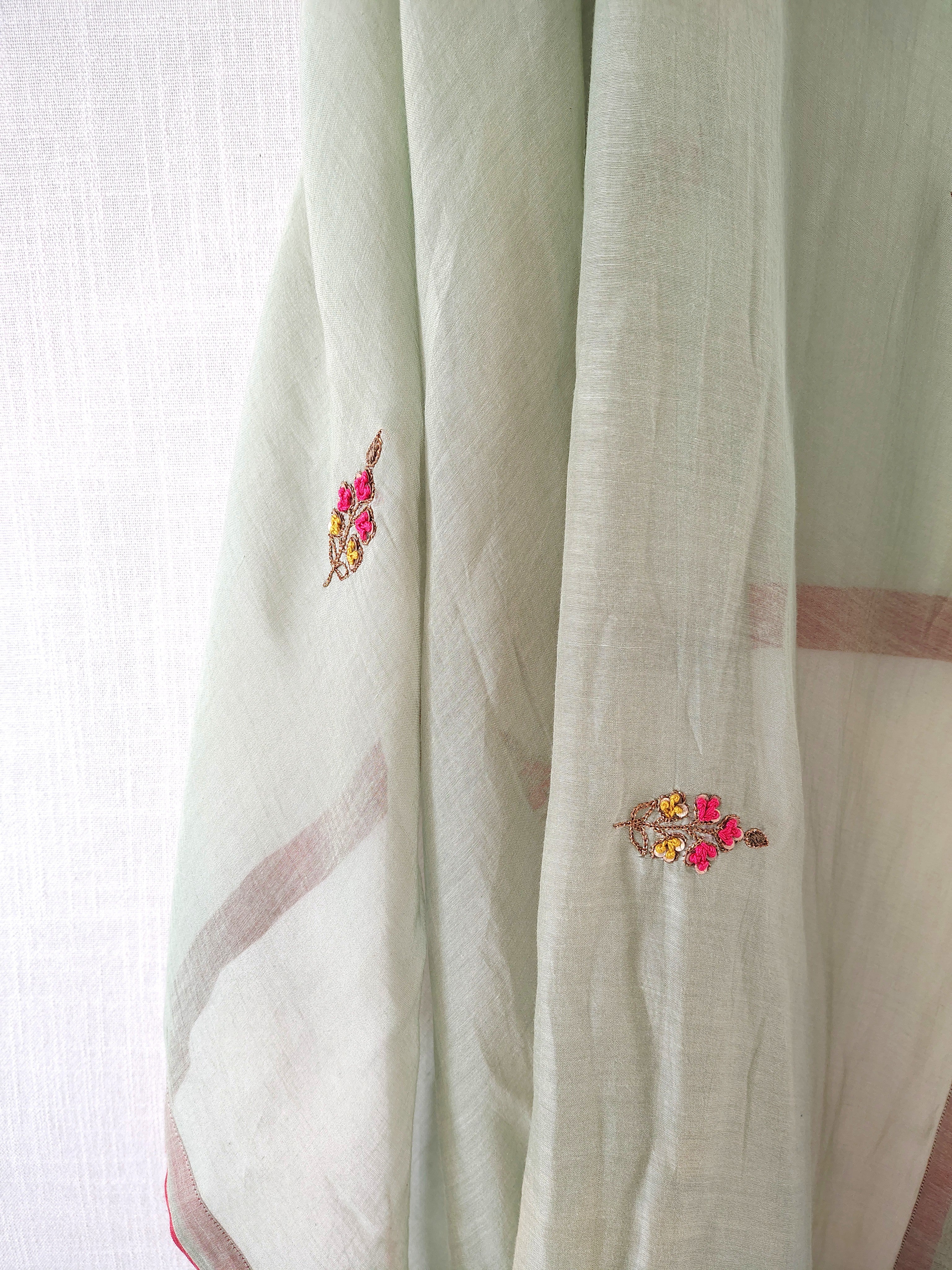 Hand Embroidered Festive Cotton Silk Chanderi Dupatta