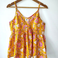 Yellow Tropical Sleeveless Cotton Strappy Tank Top
