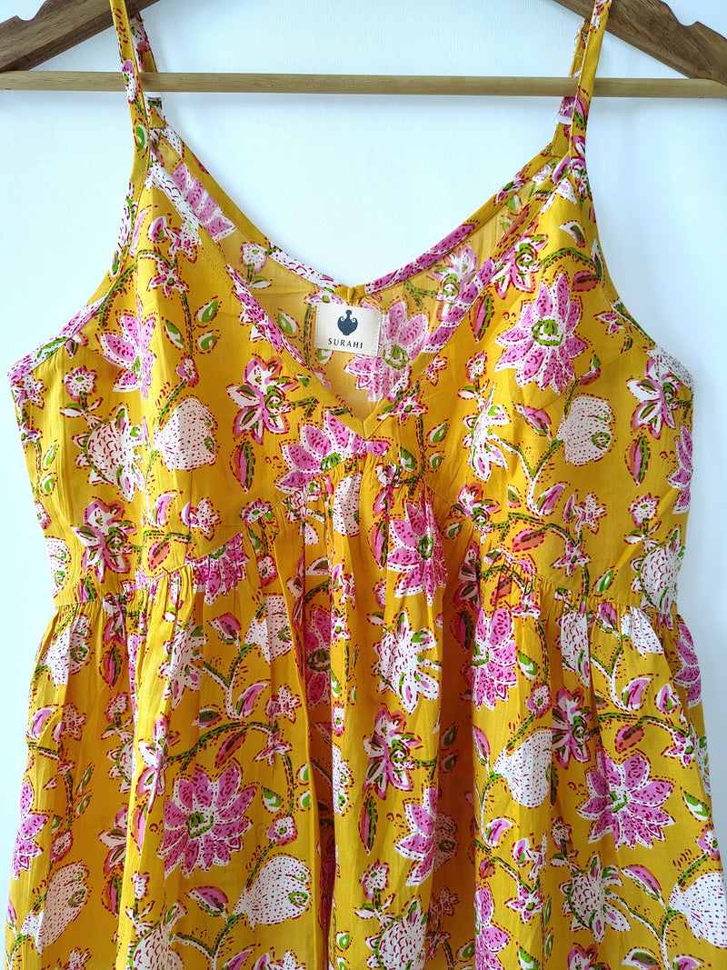 Yellow Tropical Sleeveless Cotton Strappy Tank Top