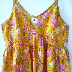 Yellow Tropical Sleeveless Cotton Strappy Tank Top