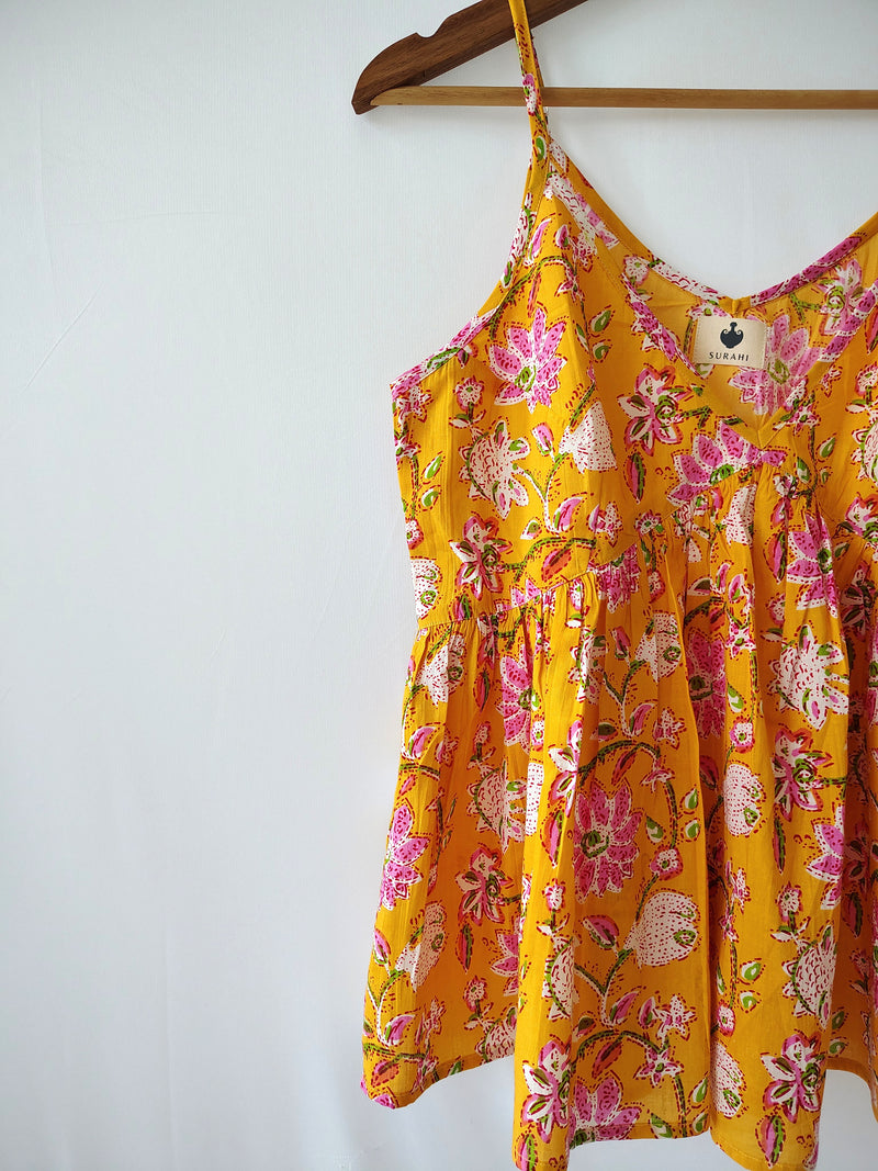 Yellow Tropical Sleeveless Cotton Strappy Tank Top