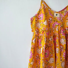 Yellow Tropical Sleeveless Cotton Strappy Tank Top