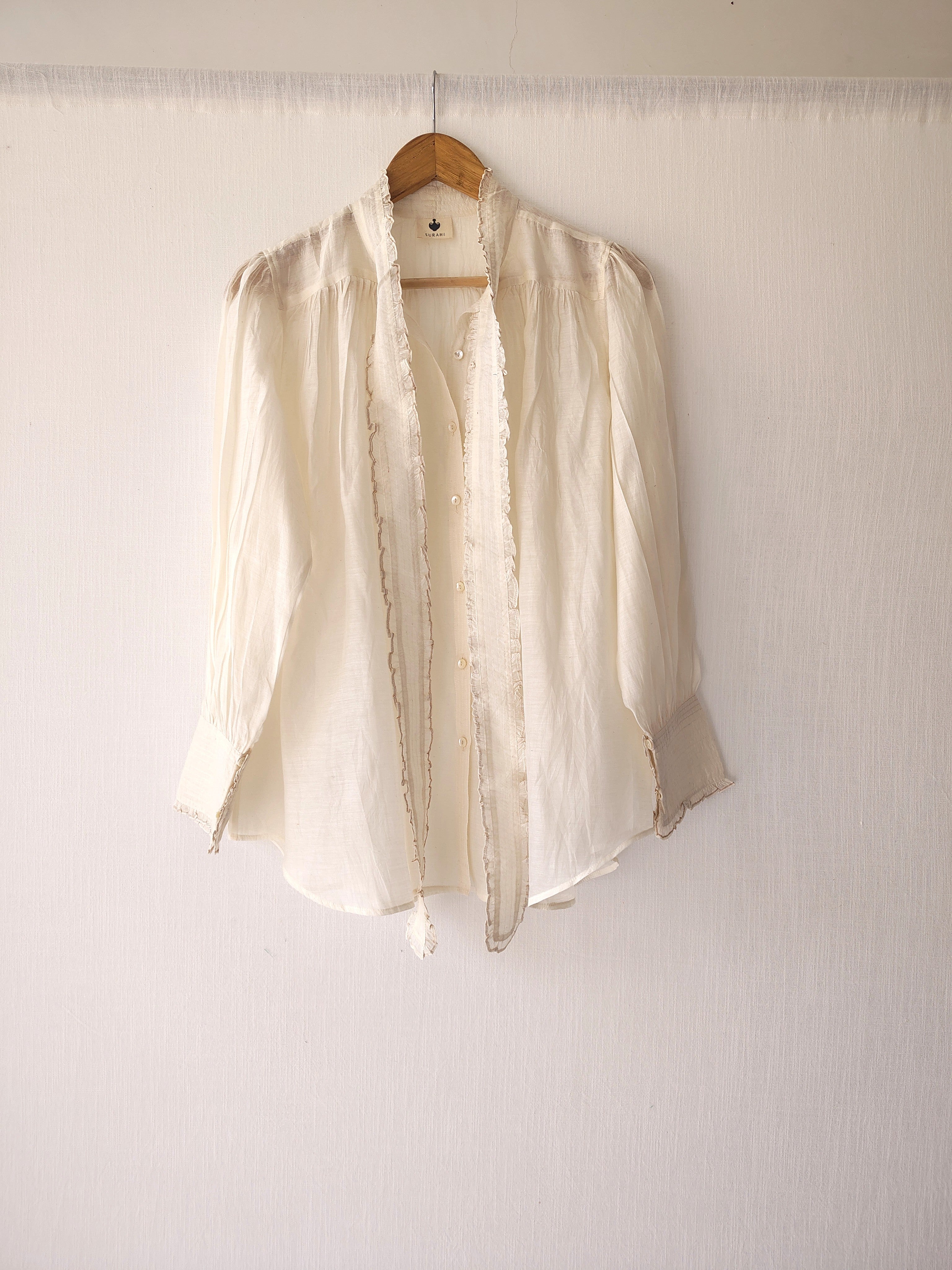 Victorian Frill Shirt with a Tie - Chanderi Sheer Blouse