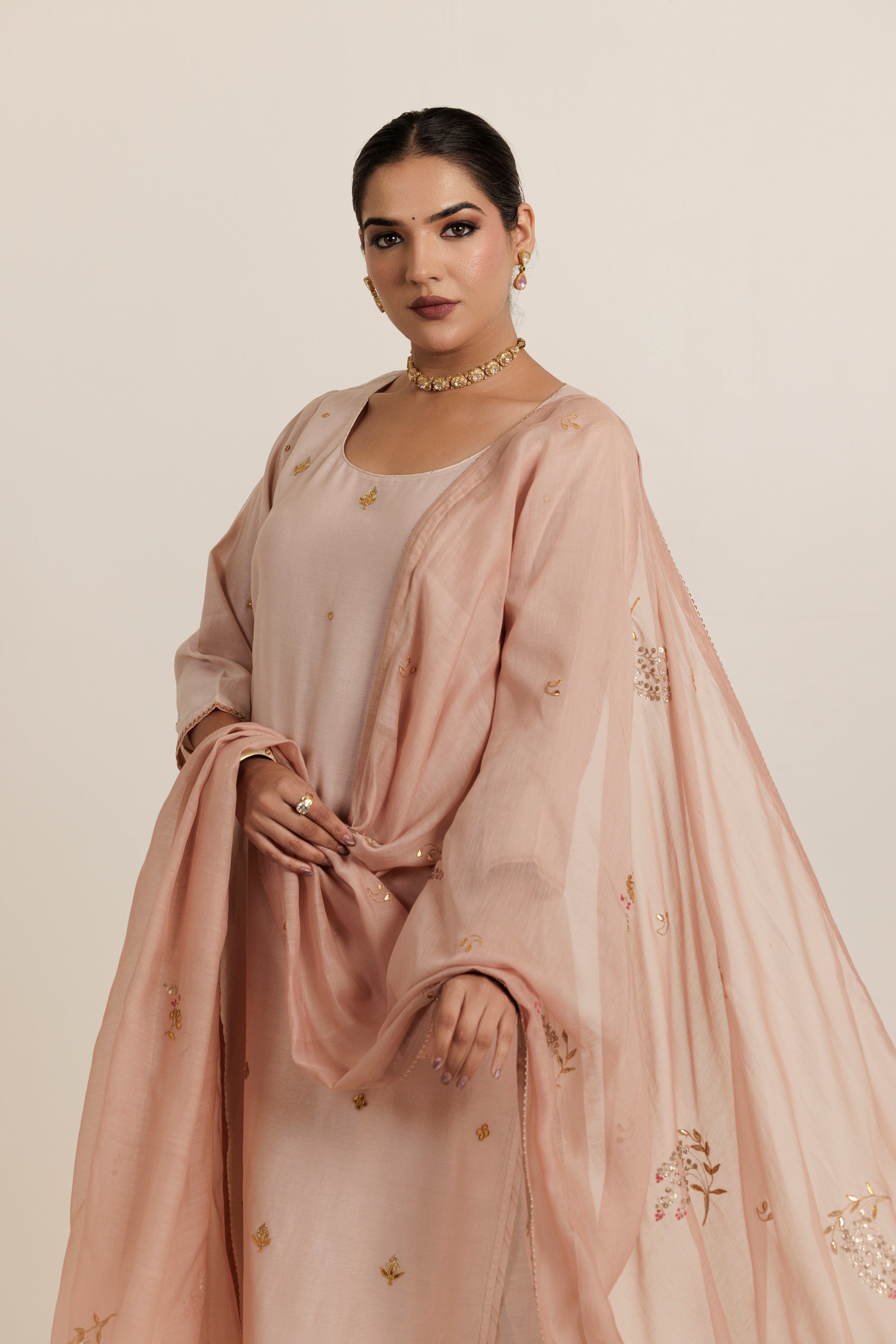 Champagne Blush Gota Patti Embroidered Kurta Set