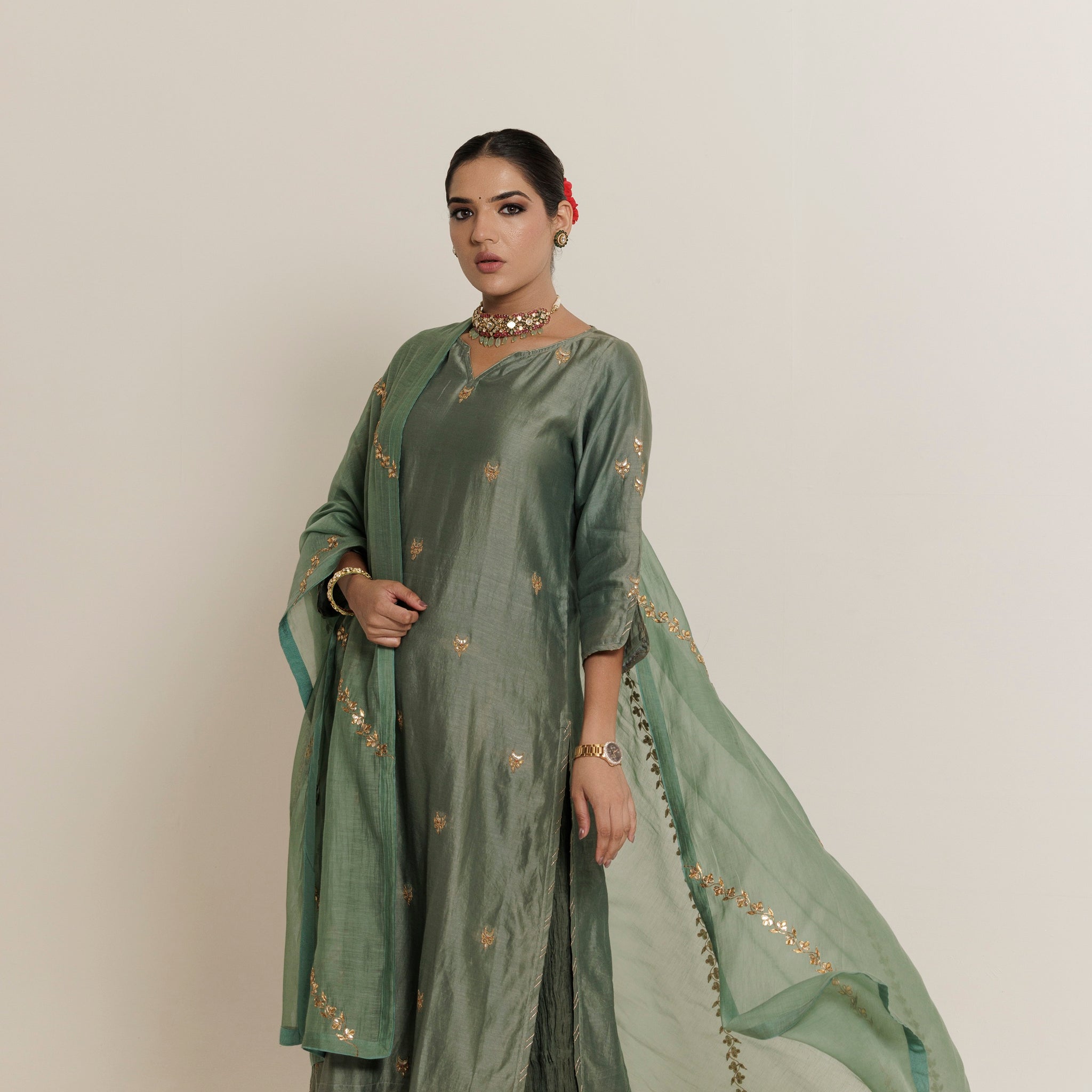 CHANDRANI Sage GotaPatti Chanderi Sharara Set