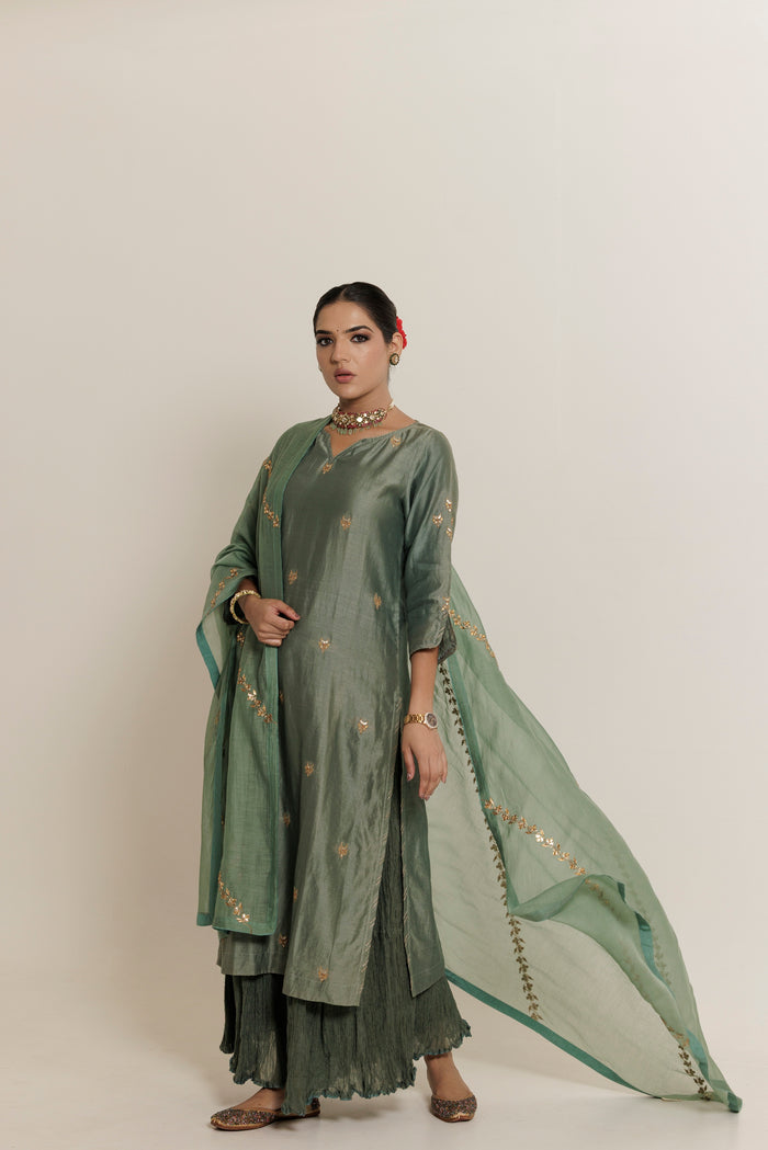 CHANDRANI Sage GotaPatti Chanderi Sharara Set