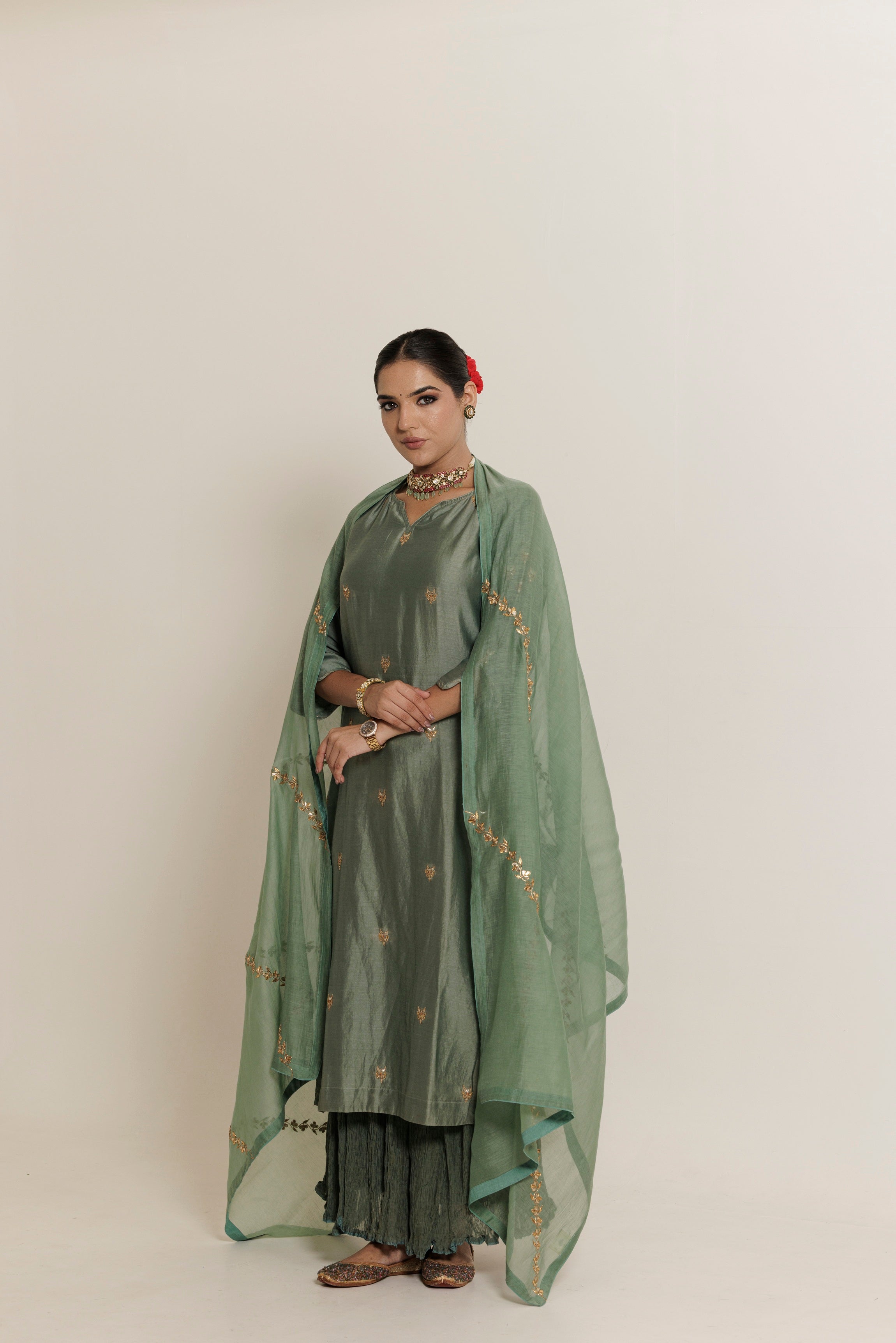 CHANDRANI Sage GotaPatti Chanderi Sharara Set