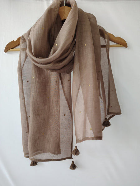 Grey Cotton Silk Embroidered Stole for Women