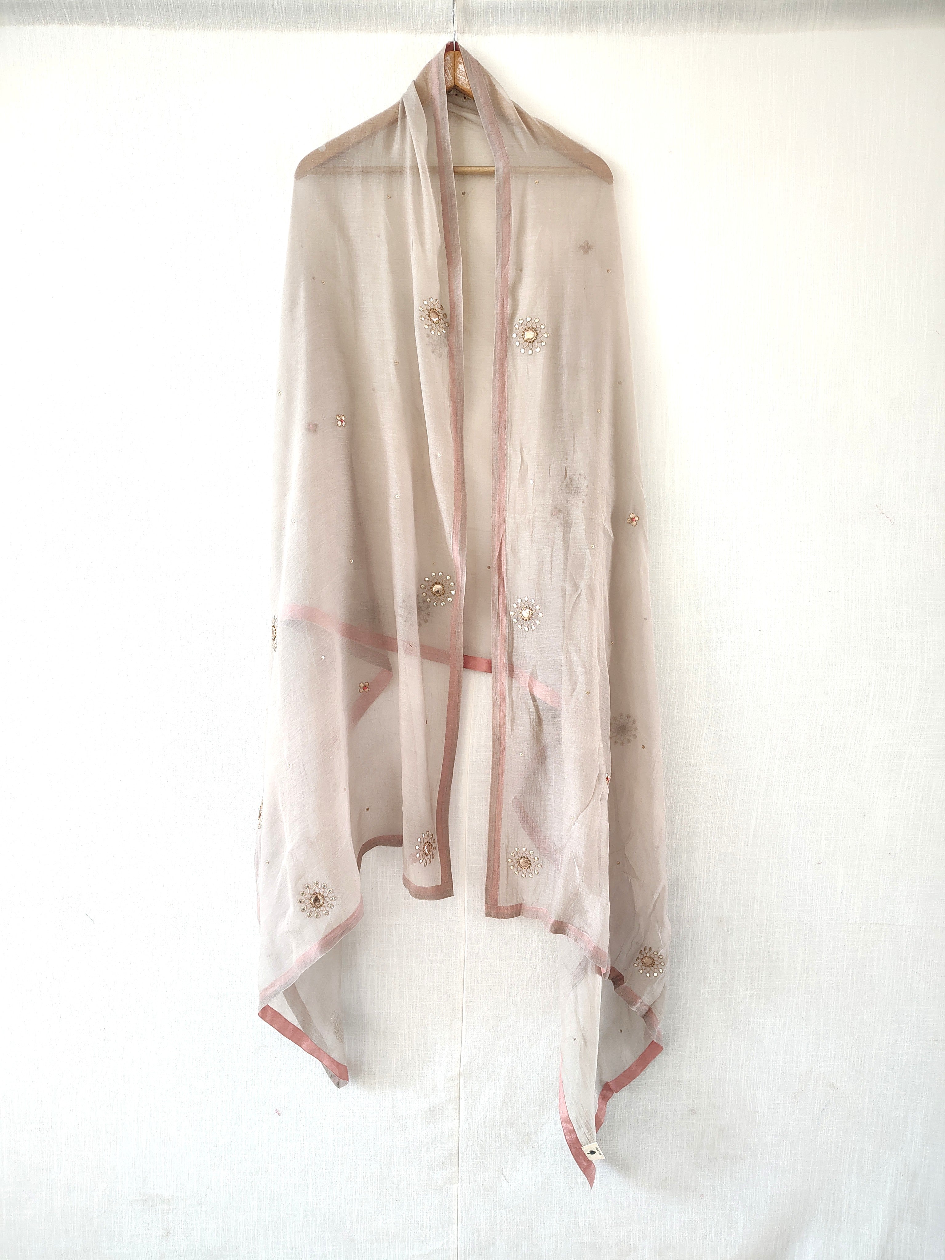 Grey Gota Patti Hand Embroidered Cotton Silk Dupatta
