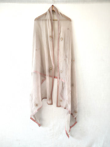 Grey Gota Patti Hand Embroidered Cotton Silk Dupatta