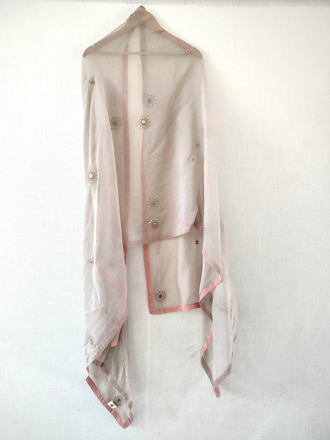 Grey Gota Patti Hand Embroidered Cotton Silk Dupatta