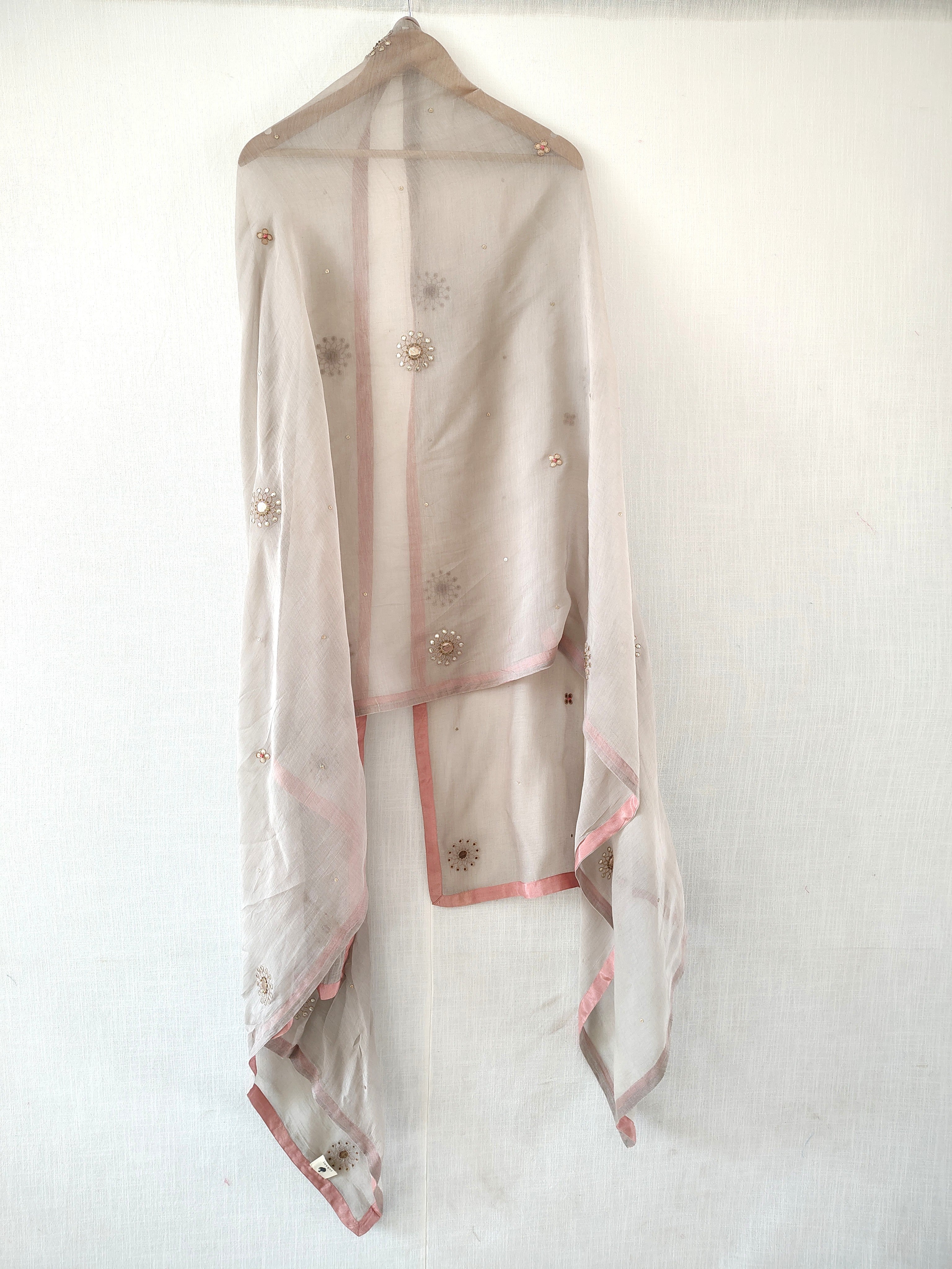 Grey Gota Patti Hand Embroidered Cotton Silk Dupatta