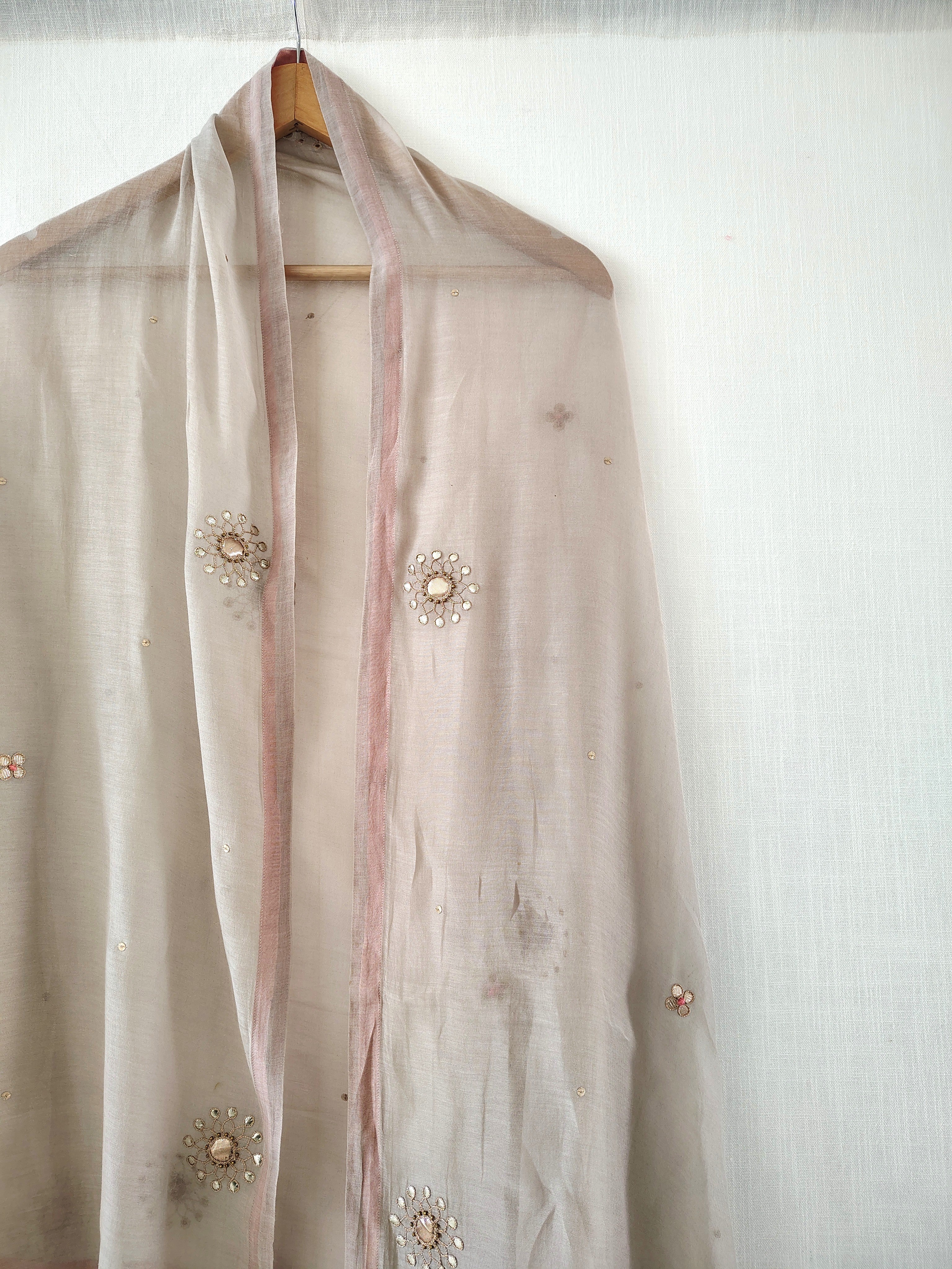 Grey Gota Patti Hand Embroidered Cotton Silk Dupatta