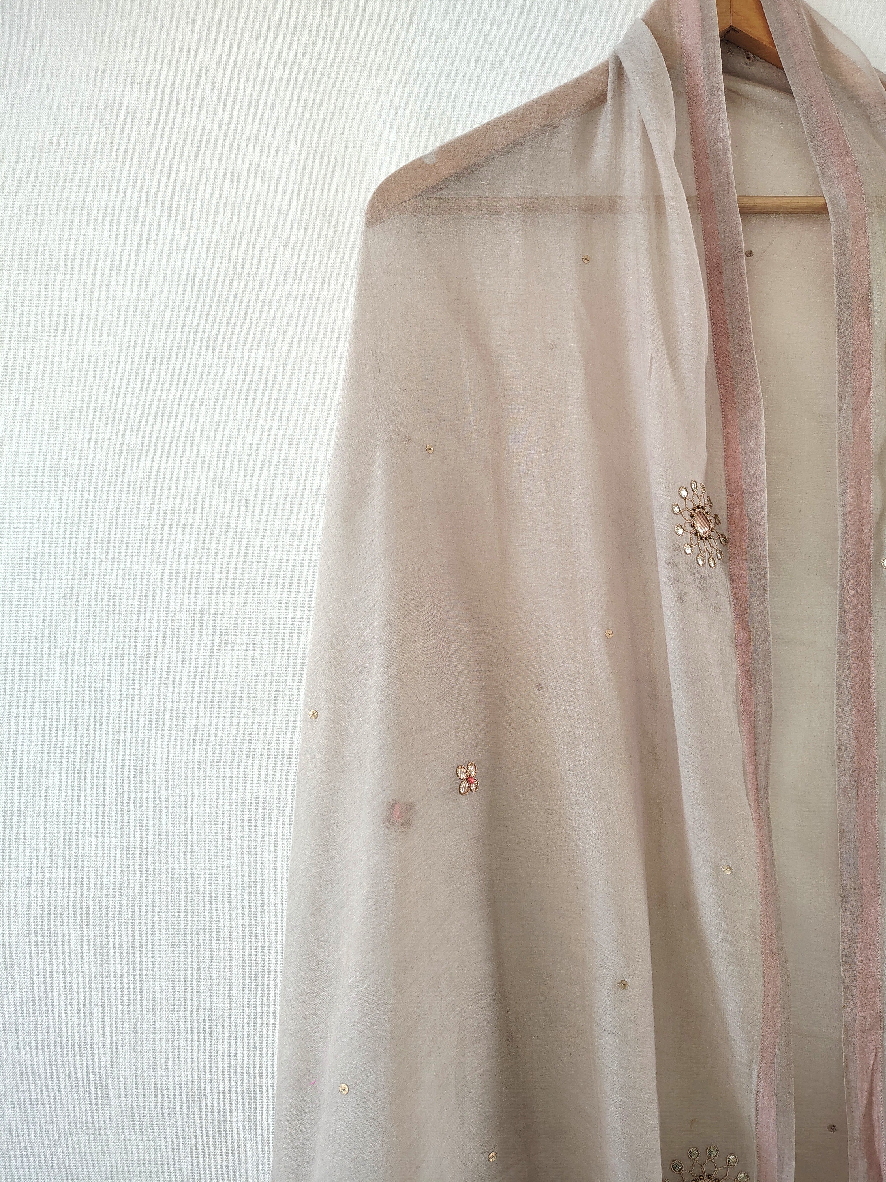 Grey Gota Patti Hand Embroidered Cotton Silk Dupatta