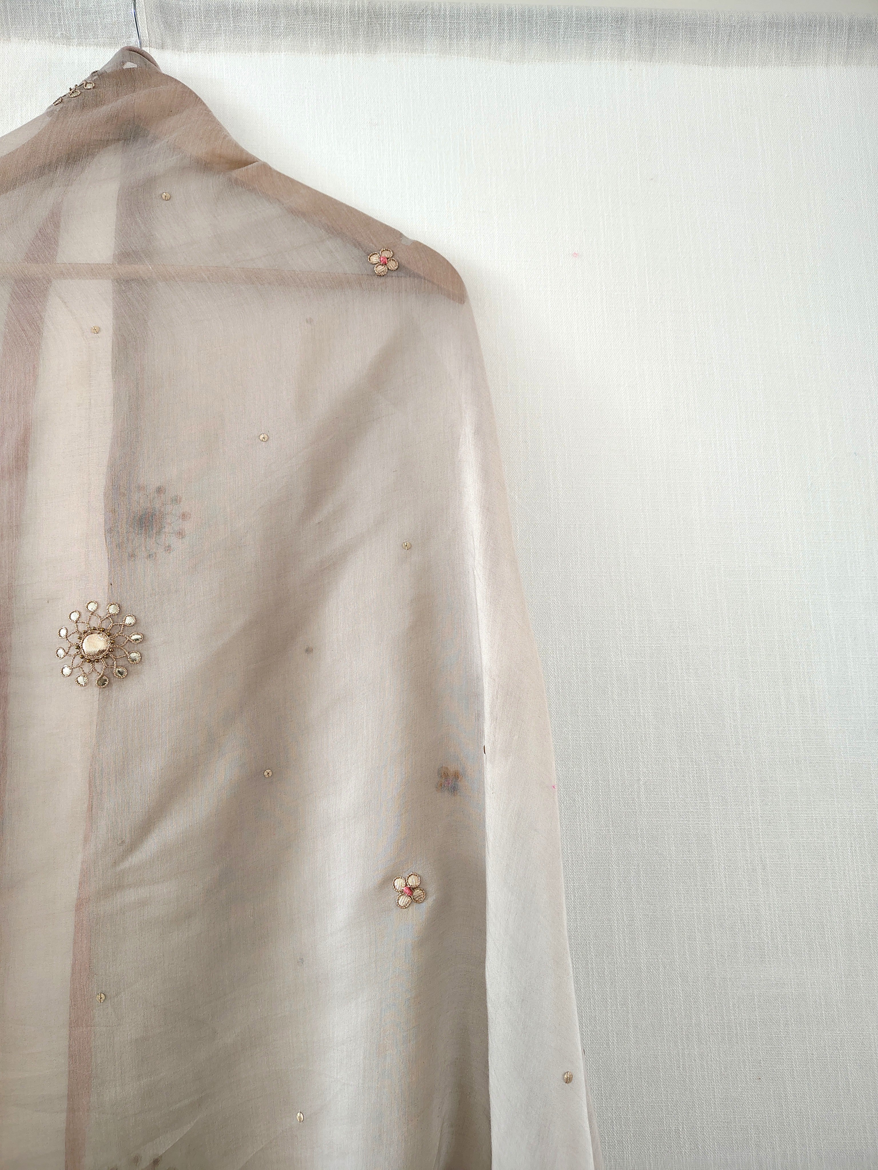 Grey Gota Patti Hand Embroidered Cotton Silk Dupatta