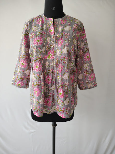Grey Cotton Hand Block Printed Tunic