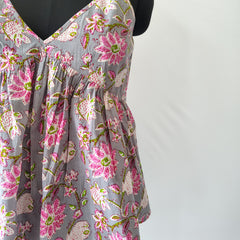 Grey Tropical Sleeveless Cotton Strappy Tank Top