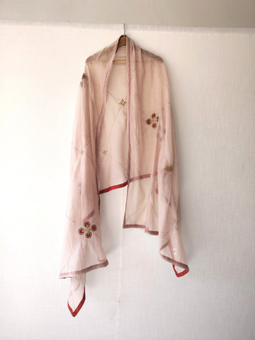 Dusky Pink Floral Hand Embroidered Gota-Patti Chanderi Dupatta