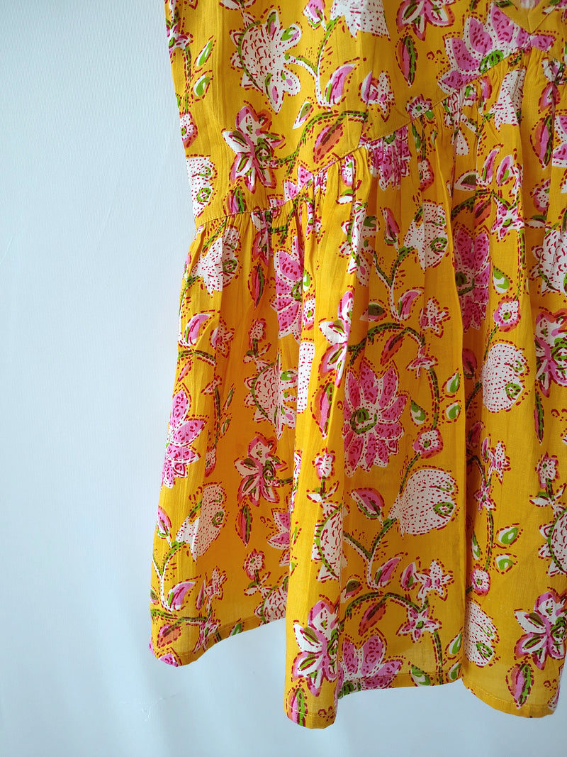 Yellow Tropical Sleeveless Cotton Strappy Tank Top